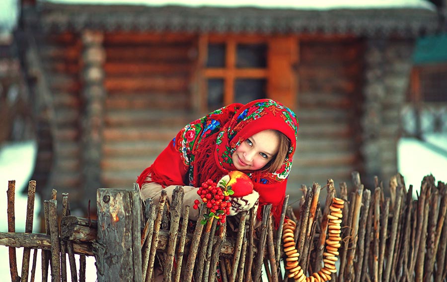 Sexy girl Women in Slavic costumes in Port Louis